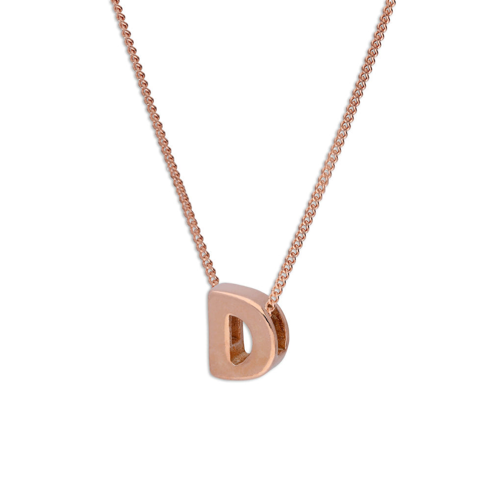 Rose Gold Plated Sterling Silver Letter D Pendant Necklace 14 - 32 Inches