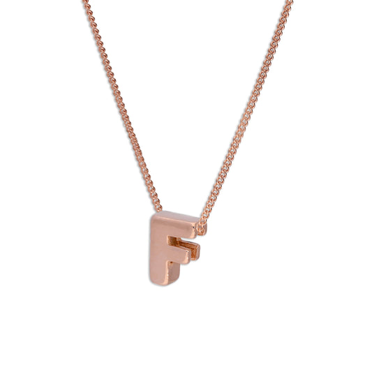 Rose Gold Plated Sterling Silver Letter F Pendant Necklace 14 - 32 Inches