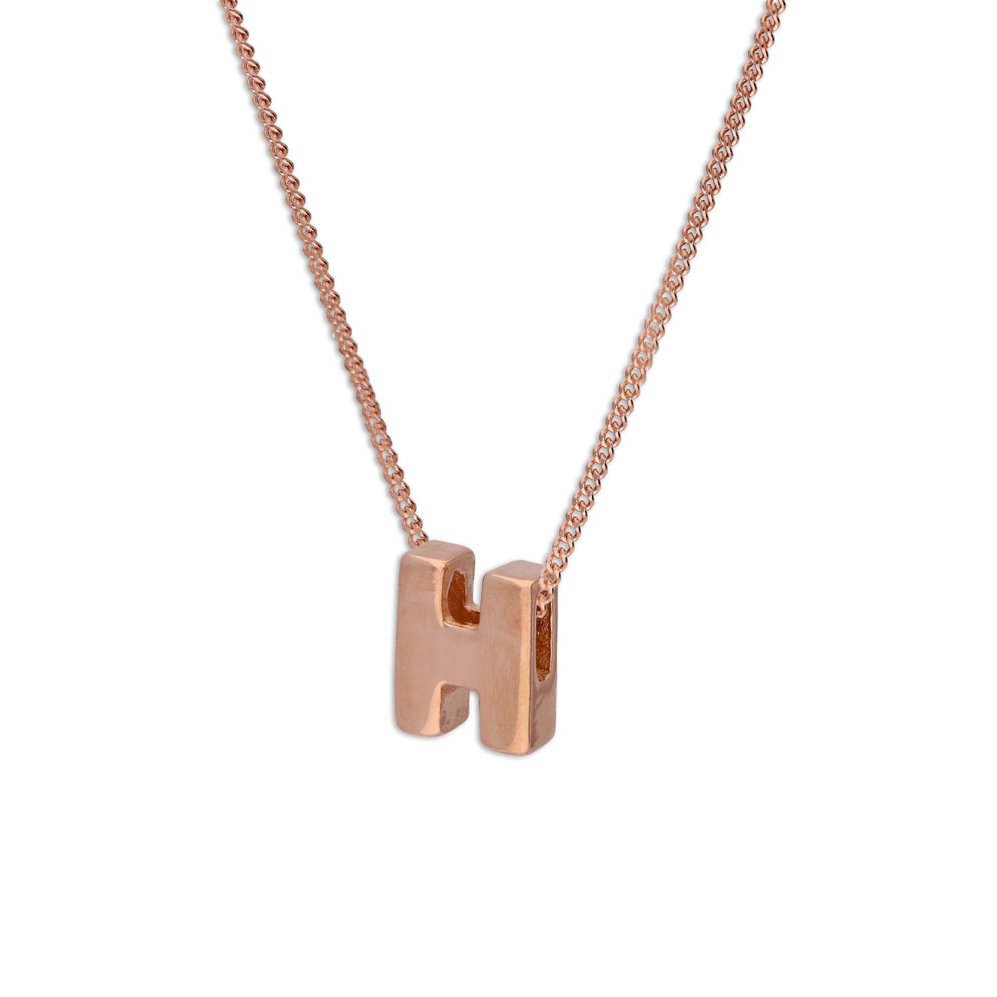 Rose Gold Plated Sterling Silver Letter H Pendant Necklace 14 - 32 Inches