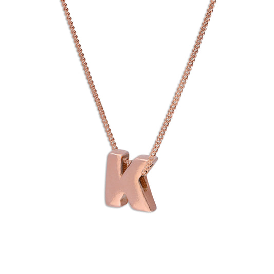 Rose Gold Plated Sterling Silver Letter K Pendant Necklace 14 - 32 Inches
