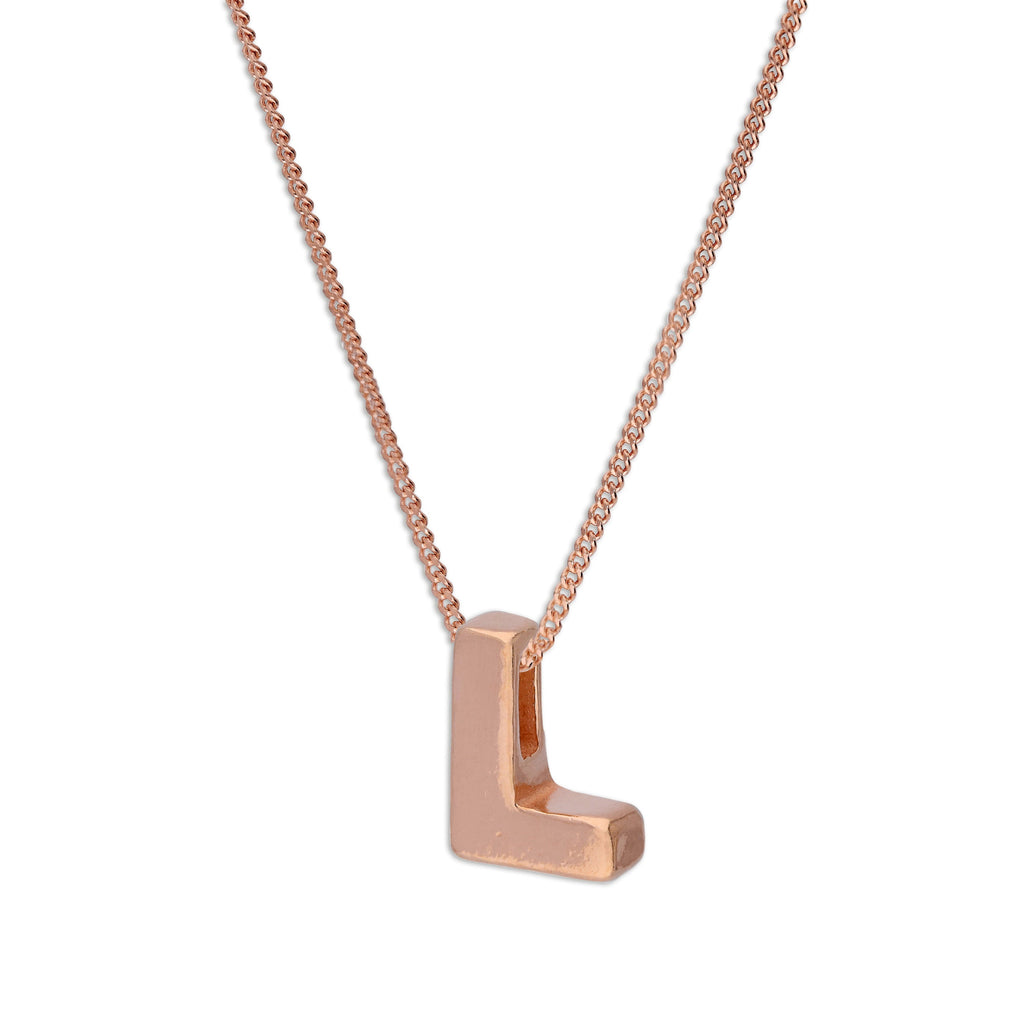 Rose Gold Plated Sterling Silver Letter L Pendant Necklace 14 - 32 Inches