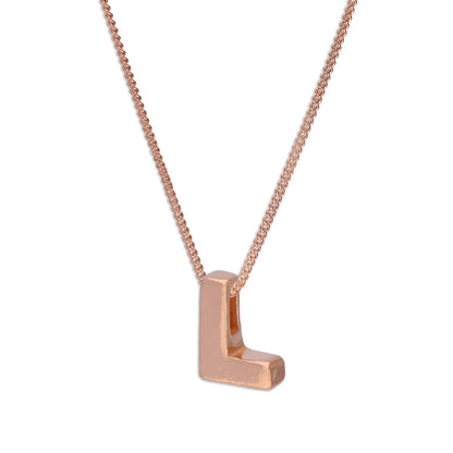 Rose Gold Plated Sterling Silver Letter L Pendant Necklace 14 - 32 Inches