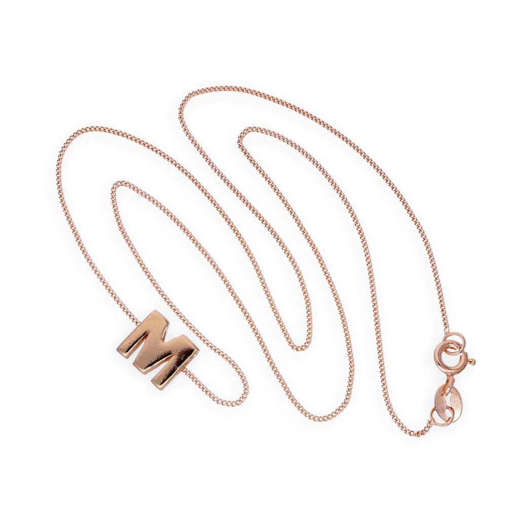 Rose Gold Plated Sterling Silver Letter M Pendant Necklace 14 - 32 Inches