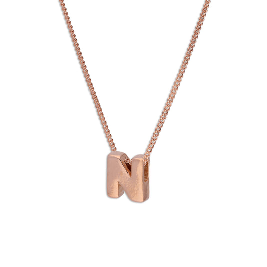 Rose Gold Plated Sterling Silver Letter N Pendant Necklace 14 - 32 Inches