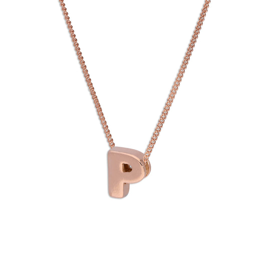 Rose Gold Plated Sterling Silver Letter P Pendant Necklace 14 - 32 Inches