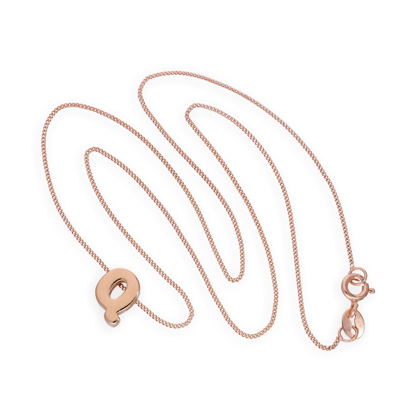 Rose Gold Plated Sterling Silver Letter Q Pendant Necklace 14 - 32 Inches