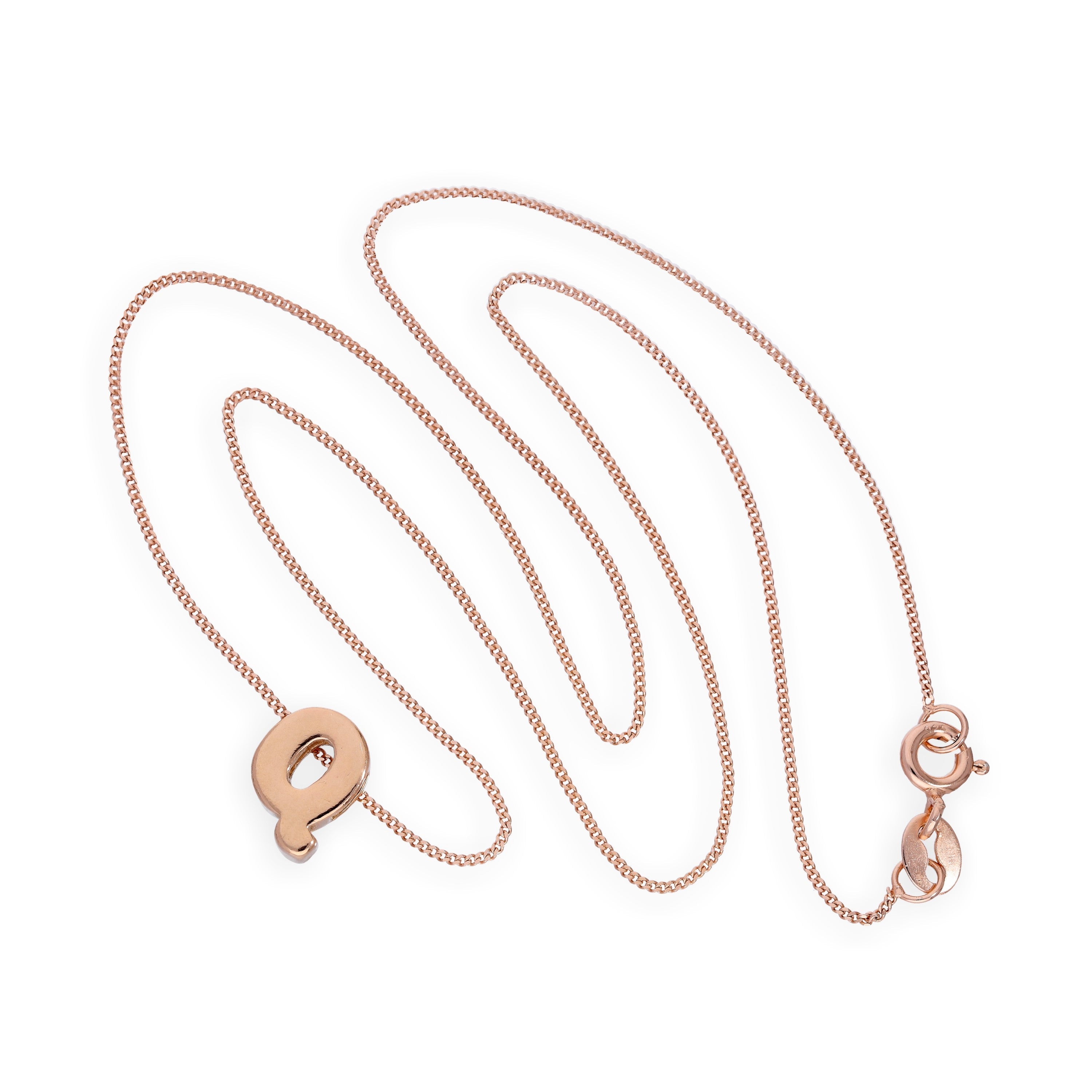 Rose Gold Plated Sterling Silver Letter Q Pendant Necklace 14 - 32 Inches