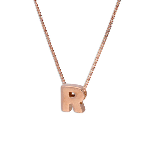 Rose Gold Plated Sterling Silver Letter R Pendant Necklace 14 - 32 Inches
