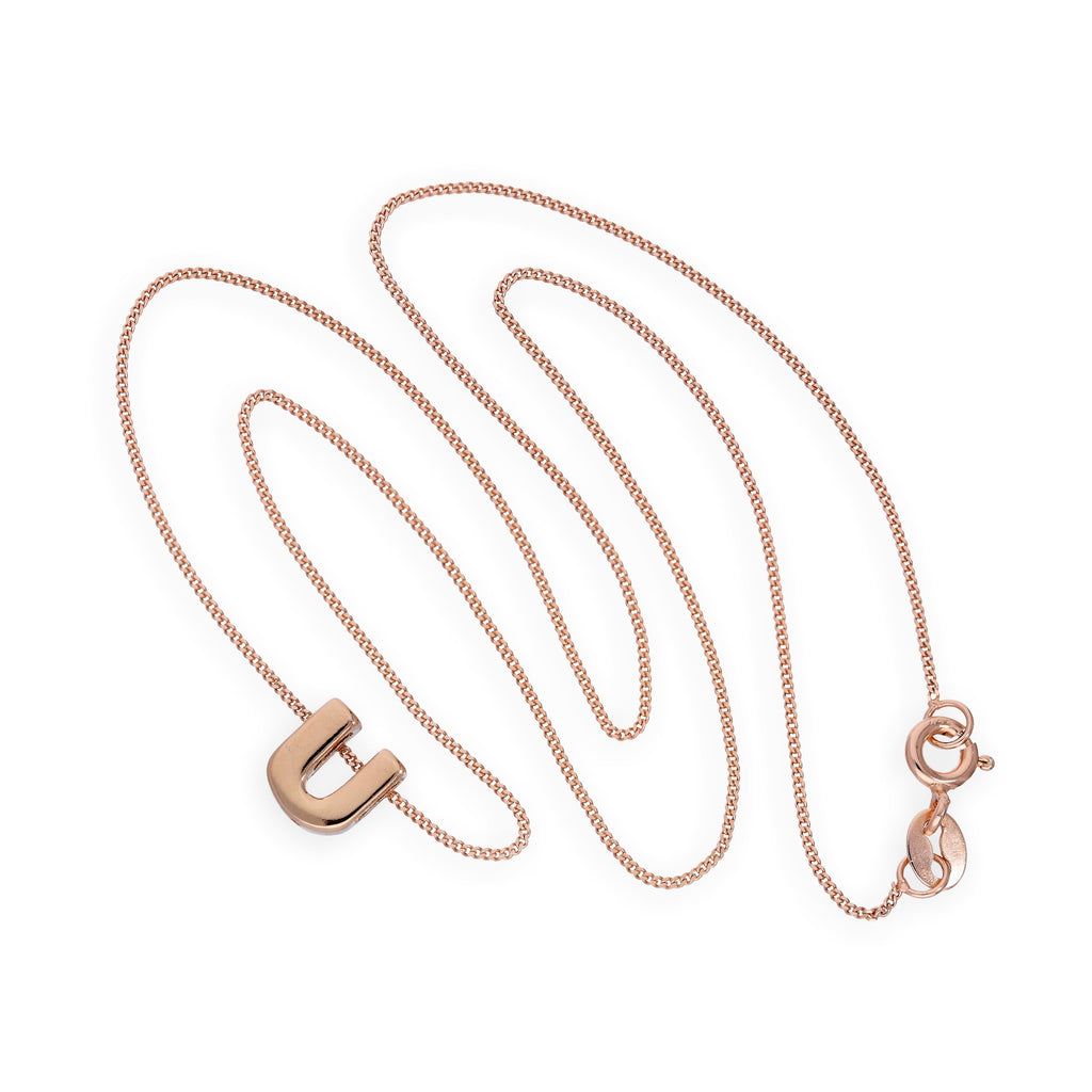 Rose Gold Plated Sterling Silver Letter U Pendant Necklace 14 - 32 Inches