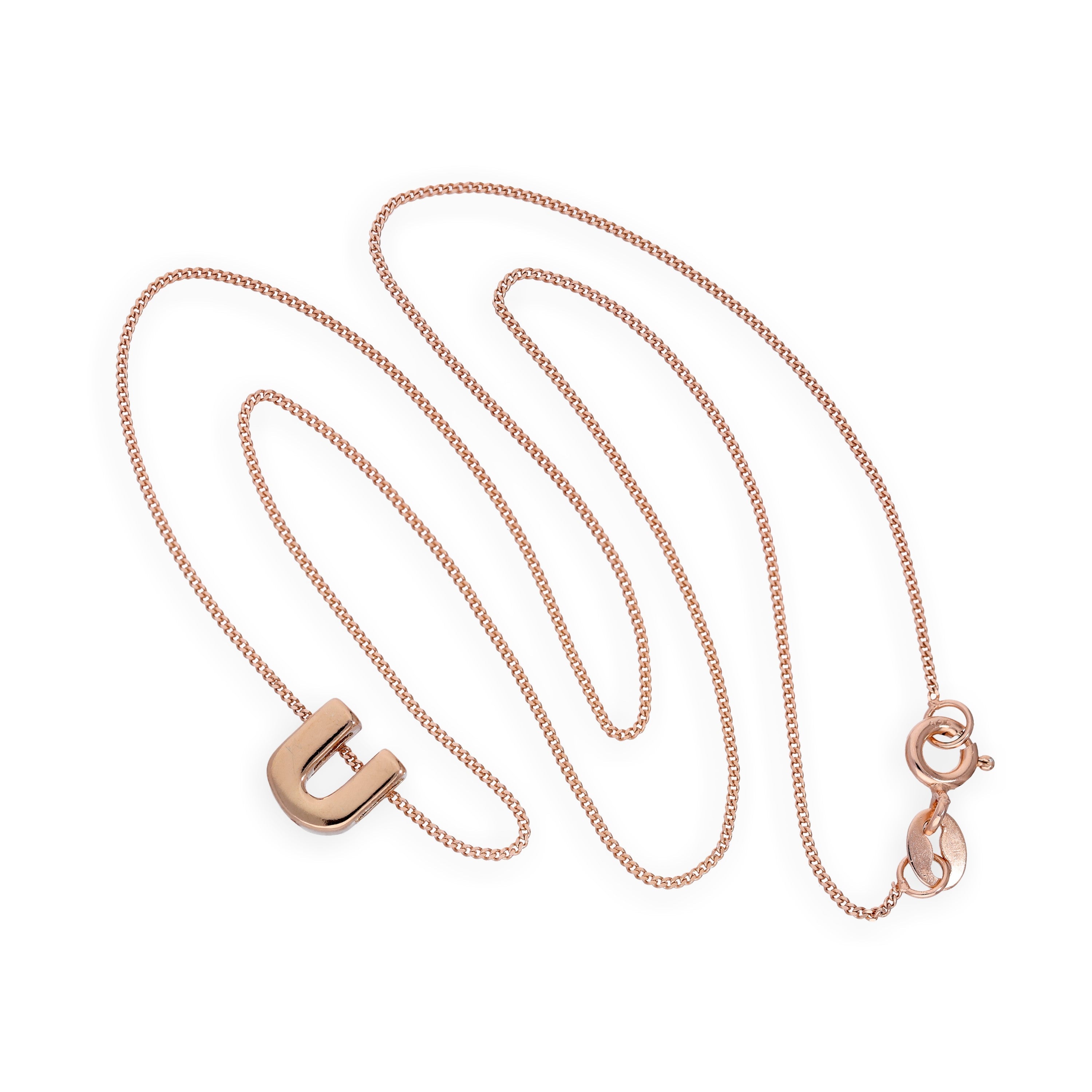 Rose Gold Plated Sterling Silver Letter U Pendant Necklace 14 - 32 Inches