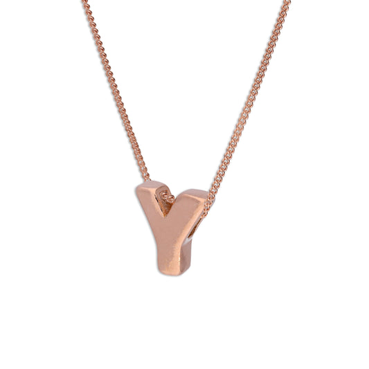 Rose Gold Plated Sterling Silver Letter Y Pendant Necklace 14 - 32 Inches