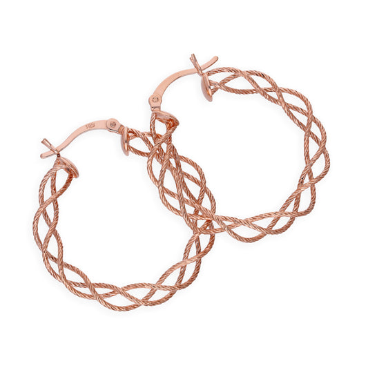 Rose Gold Plated Sterling Silver Woven 30mm Hoop Earrings