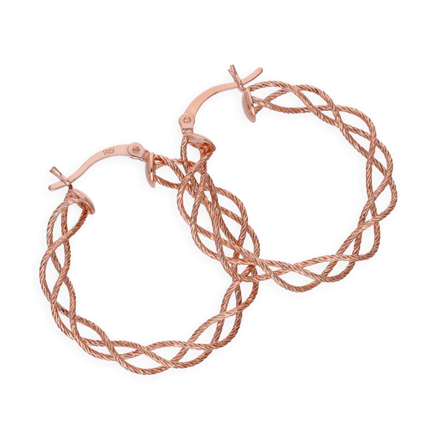 Rose Gold Plated Sterling Silver Woven 30mm Hoop Earrings