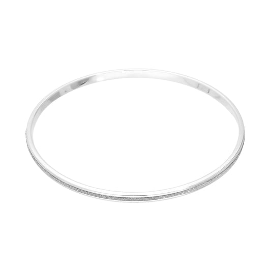 Frosted Sterling Silver Round Bangle