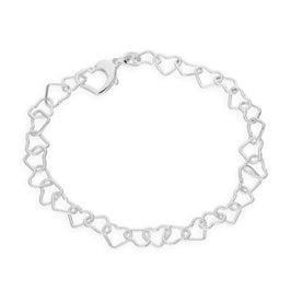 Sterling Silver 7.5 Inch Hearts Bracelet w Heart Clasp