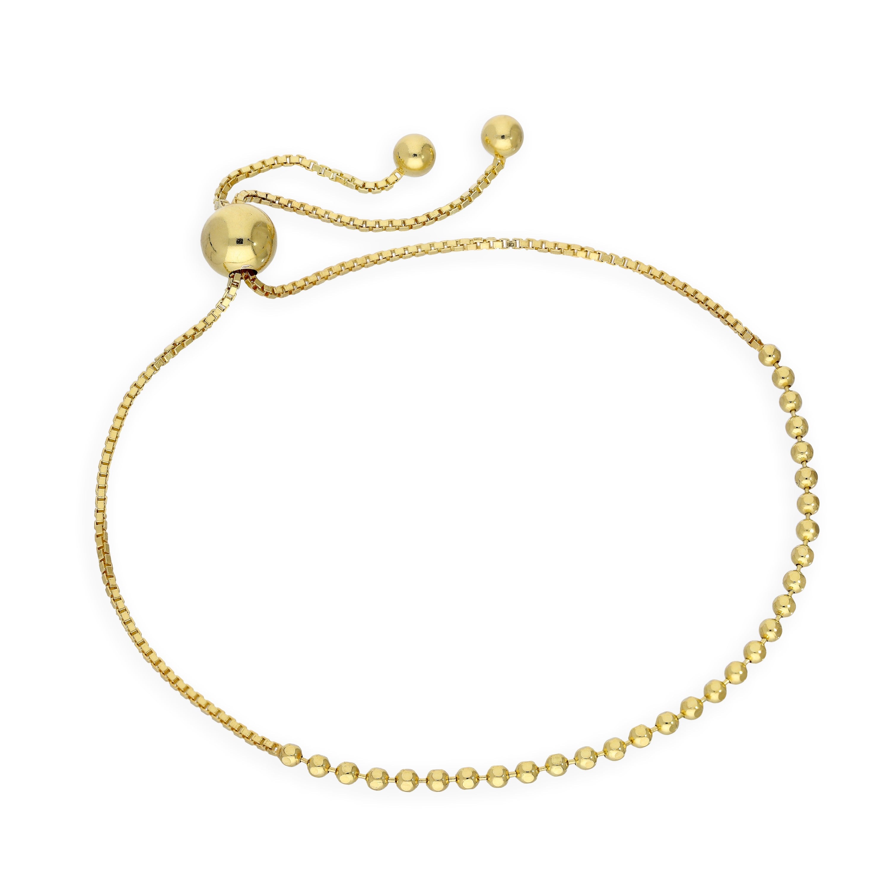 Gold Plated Sterling Silver Adjustable Thin Bead Bracelet