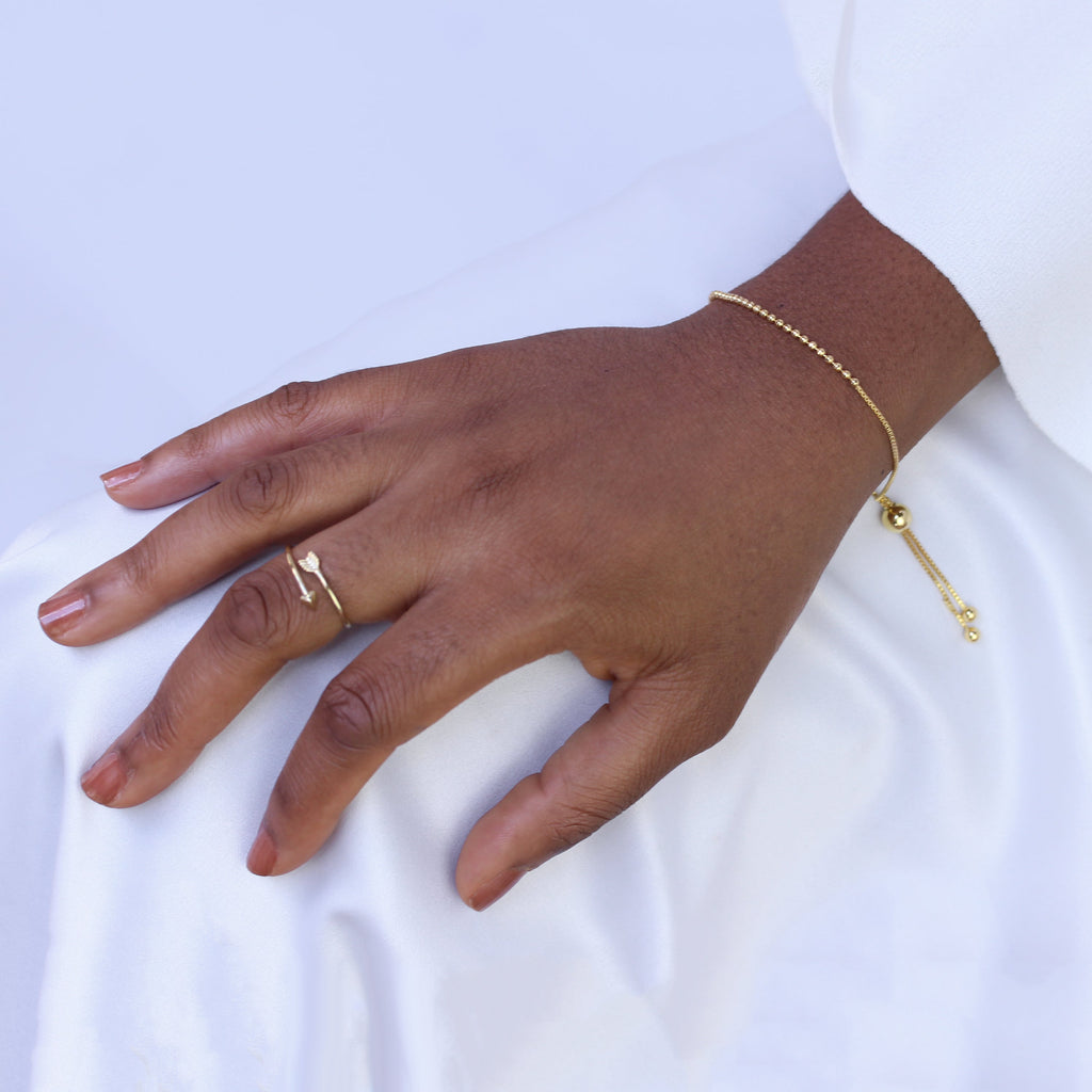 Gold Plated Sterling Silver Adjustable Thin Bead Bracelet