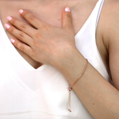 Rose Gold Plated Sterling Silver Adjustable Thin Bead Bracelet