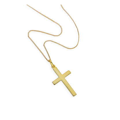 Groß Vergoldet Sterlingsilber Kreuz Anhänger Halskette 40,5 - 81,5cm