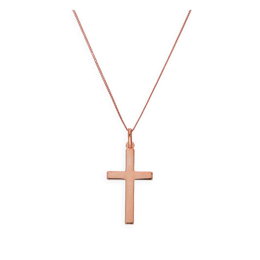 Large Rose Gold Plated Sterling Silver Cross Pendant Necklace 14 - 32 Inches