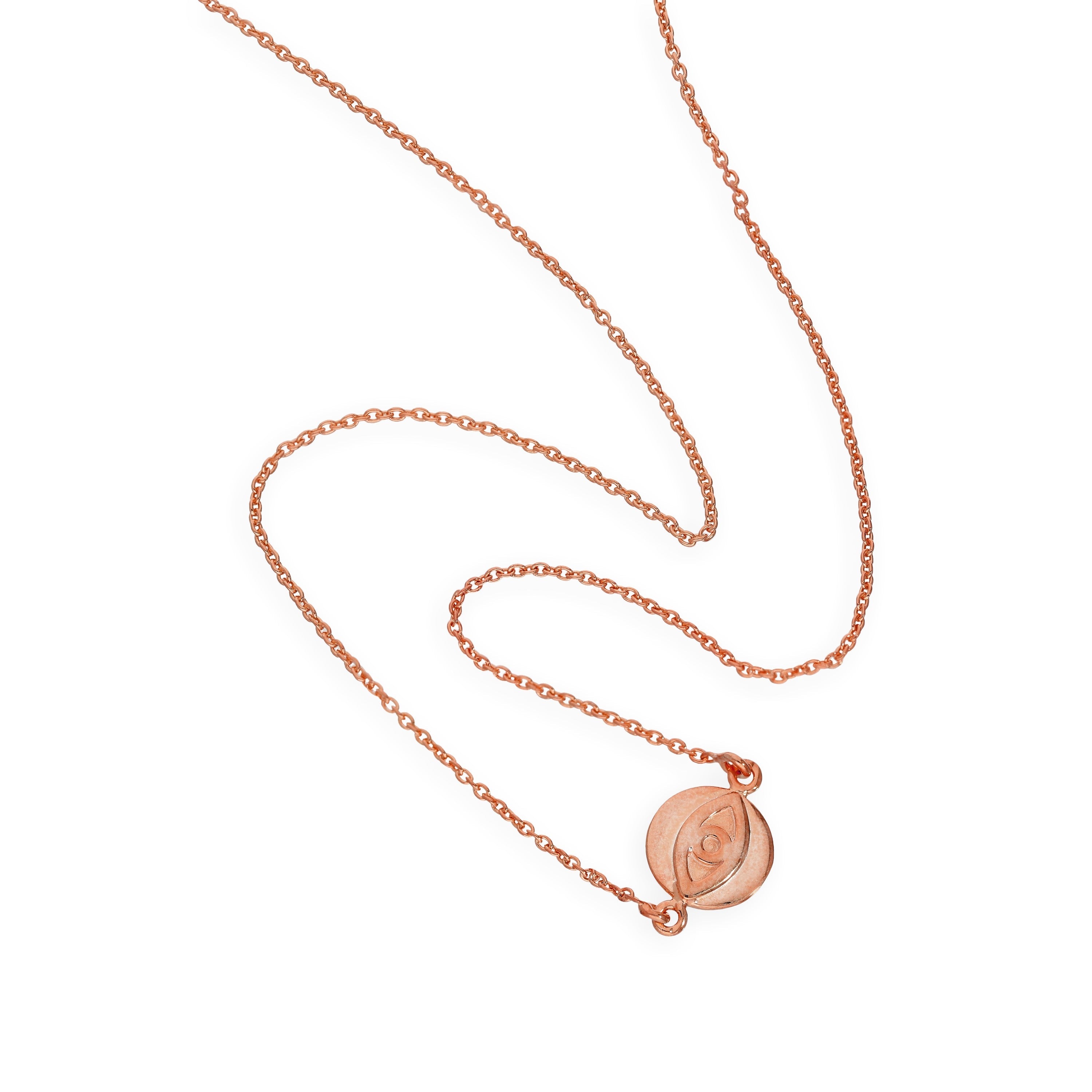 Rose Gold Plated Sterling Silver Evil Eye Pendant on 18 Inch Chain