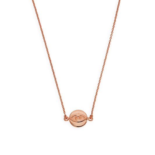 Rose Gold Plated Sterling Silver Evil Eye Pendant on 18 Inch Chain