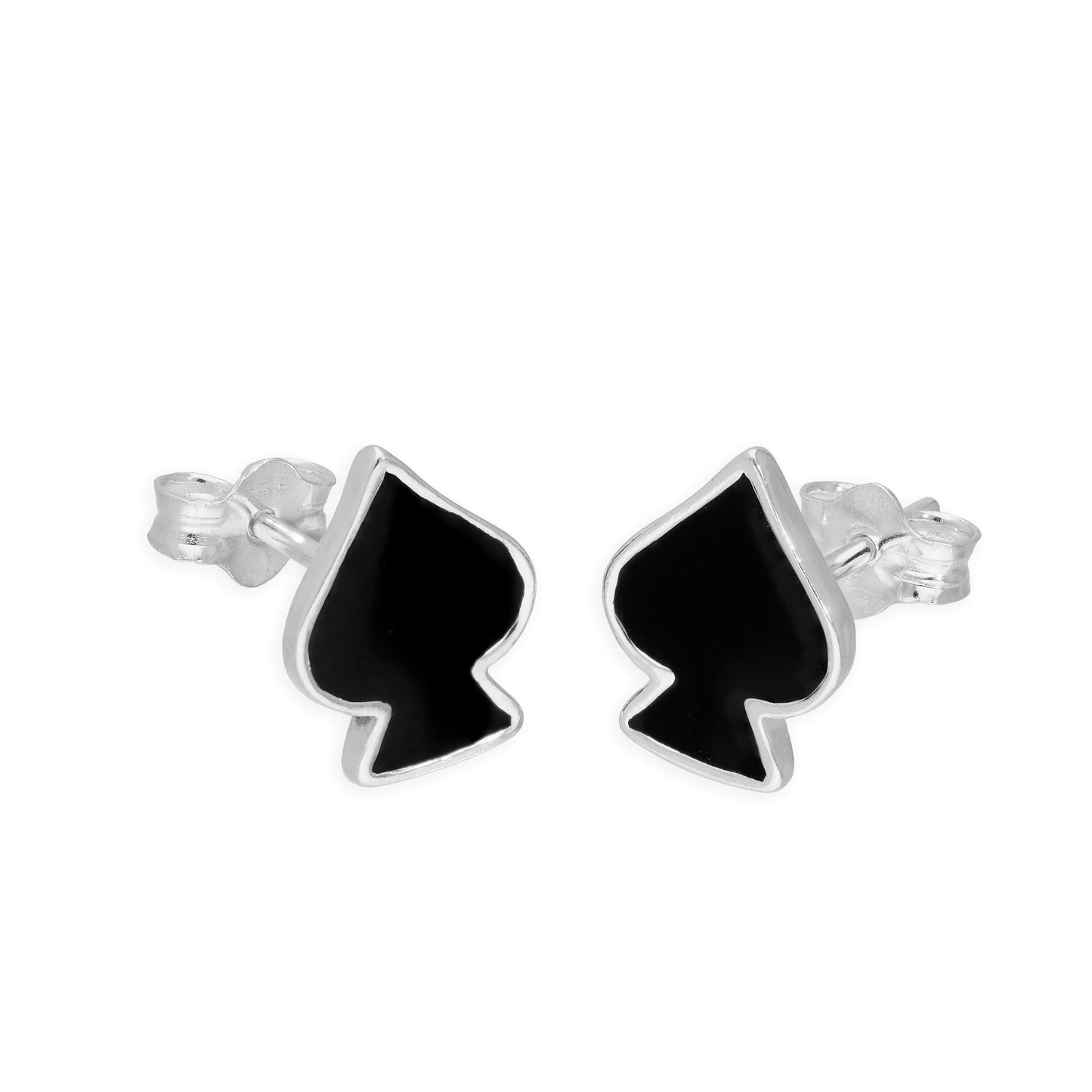 Sterling Silver & Black Enamel Spades Stud Earrings