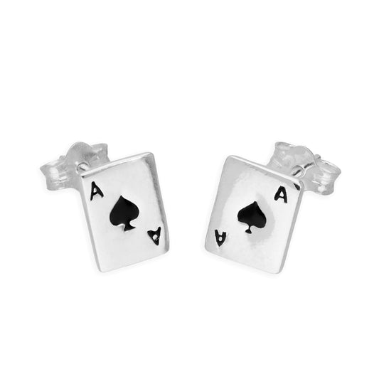 Sterling Silver & Black Enamel Ace of Spades Stud Earrings