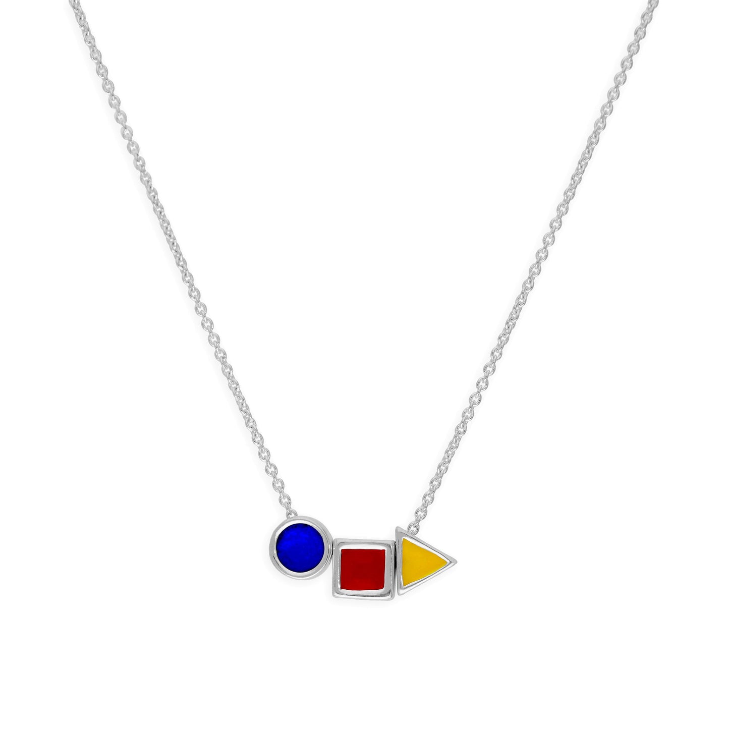 Sterling Silver & Coloured Enamel 18 Inch Bauhaus Design Necklace