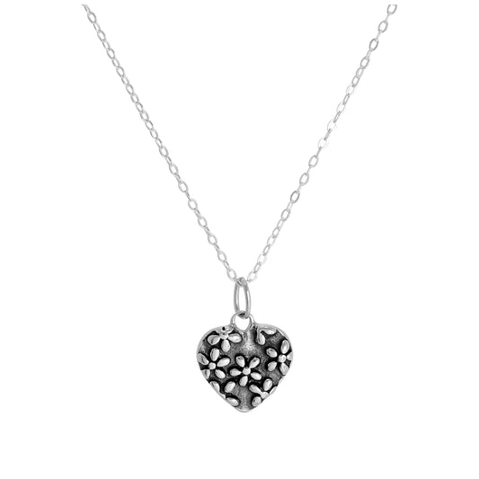 Sterling Silver Floral Heart Pendant Necklace 14 - 28 Inches