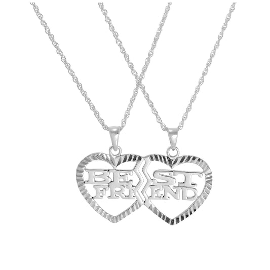 Sterling Silver Double Best Friends Heart Pendant Necklace 16 - 24 Inches