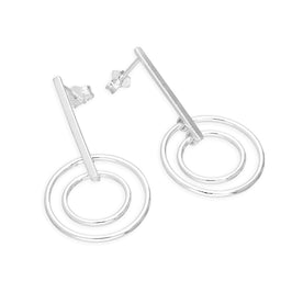 Sterling Silver Bar & Circles Drop Stud Earrings