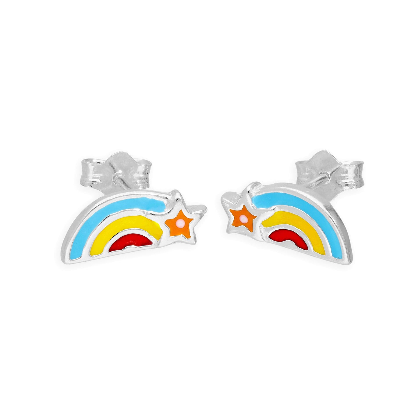 Sterling Silver & Colourful Enamel Rainbow and Star Stud Earrings