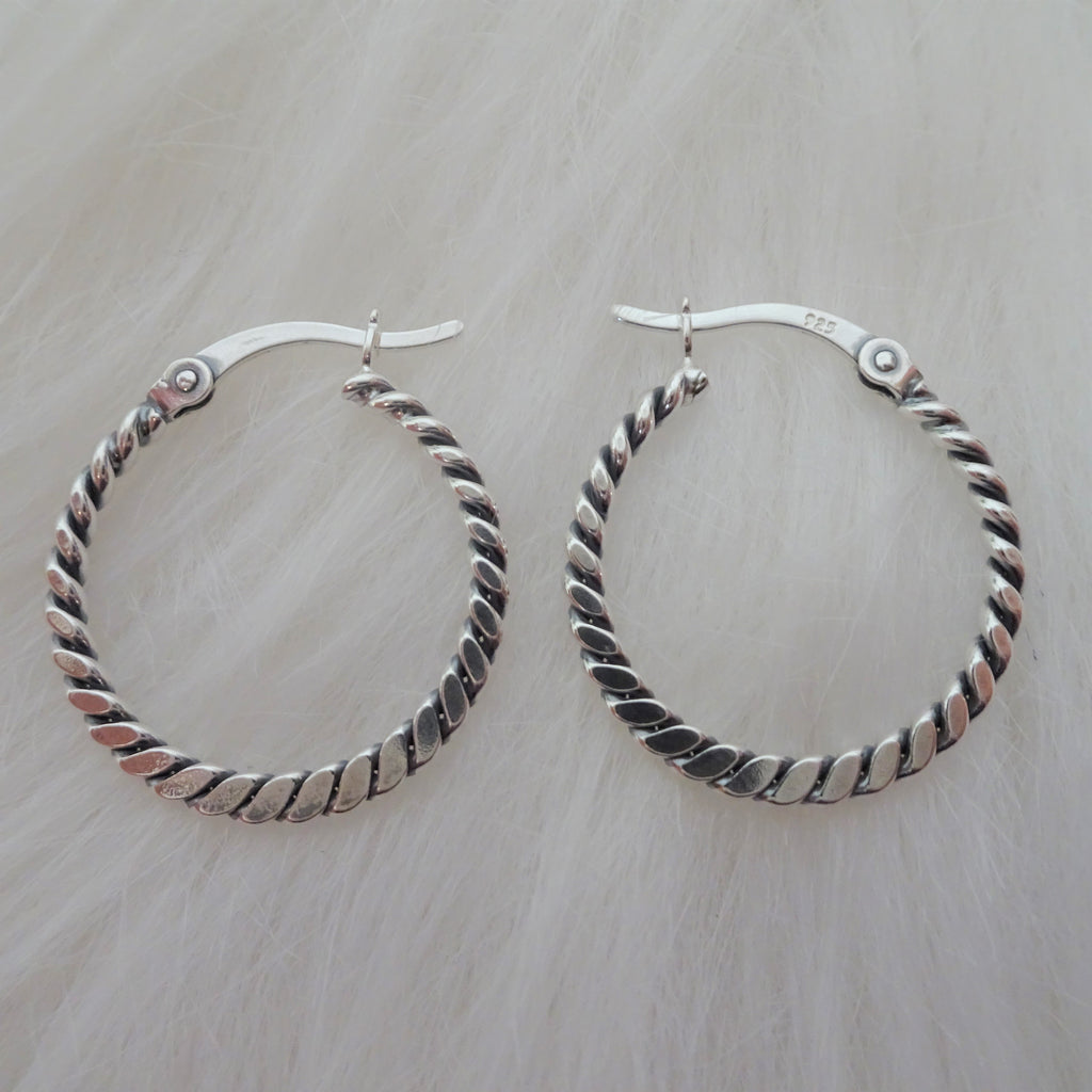 Sterling Silver 21mm Woven Hoop Earrings