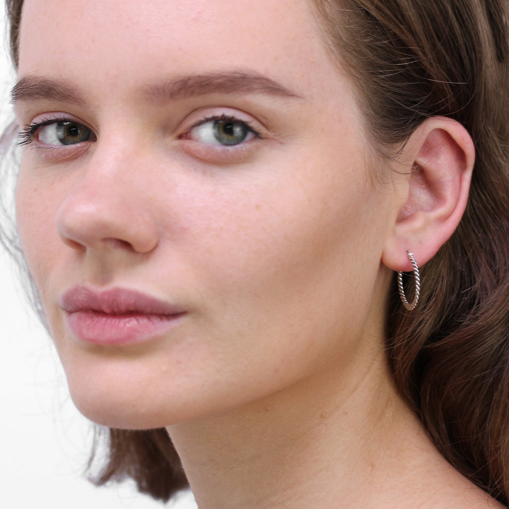 Sterling Silver 21mm Woven Hoop Earrings