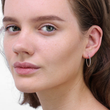 Sterling Silver 21mm Woven Hoop Earrings