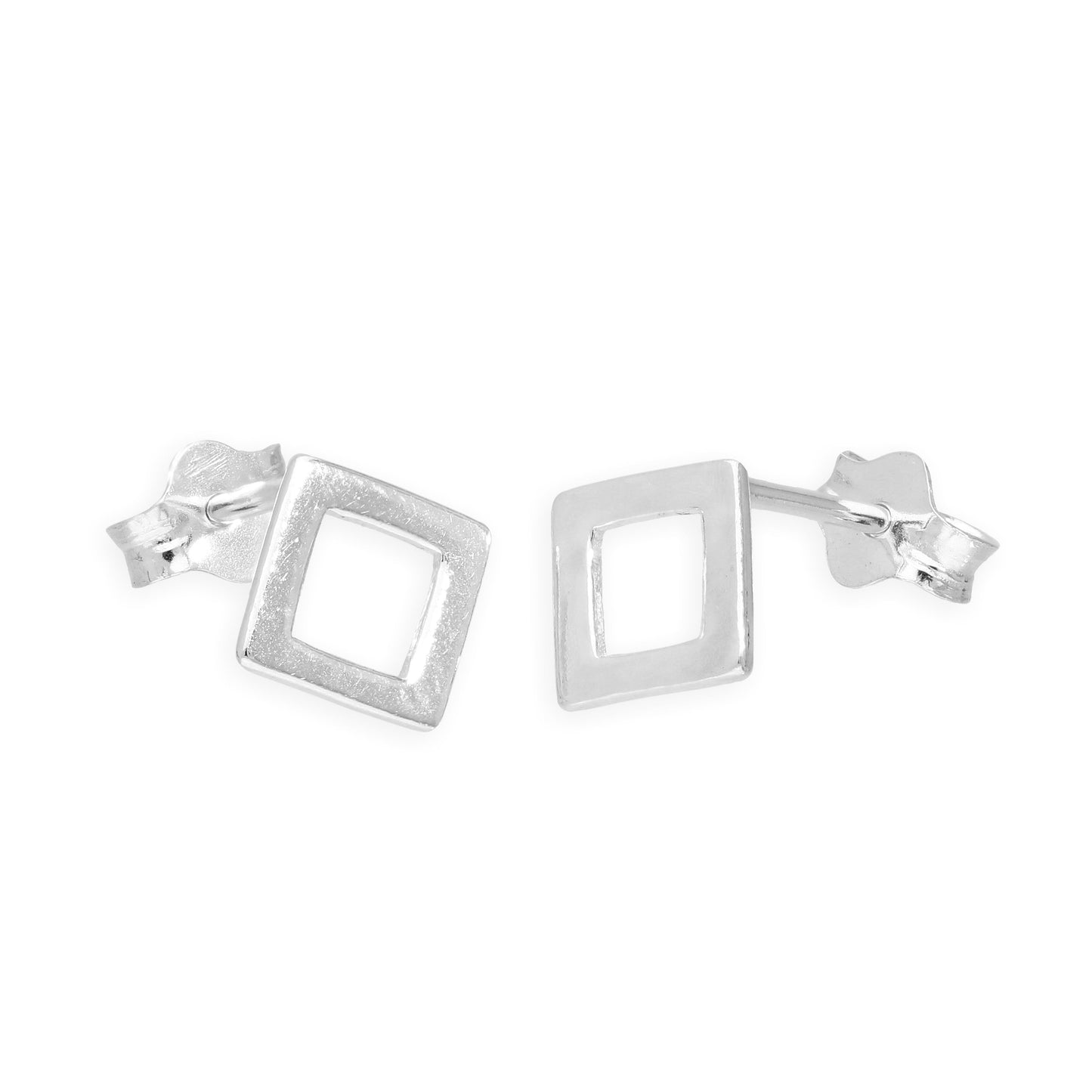 Sterling Silver Open Diamond Shape Stud Earrings