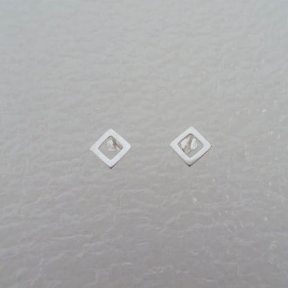 Sterling Silver Open Diamond Shape Stud Earrings