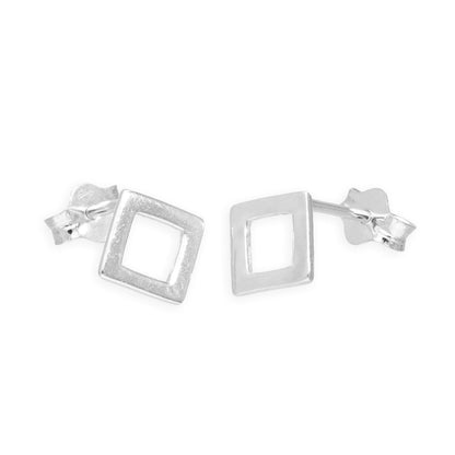 Sterling Silver Open Diamond Shape Stud Earrings
