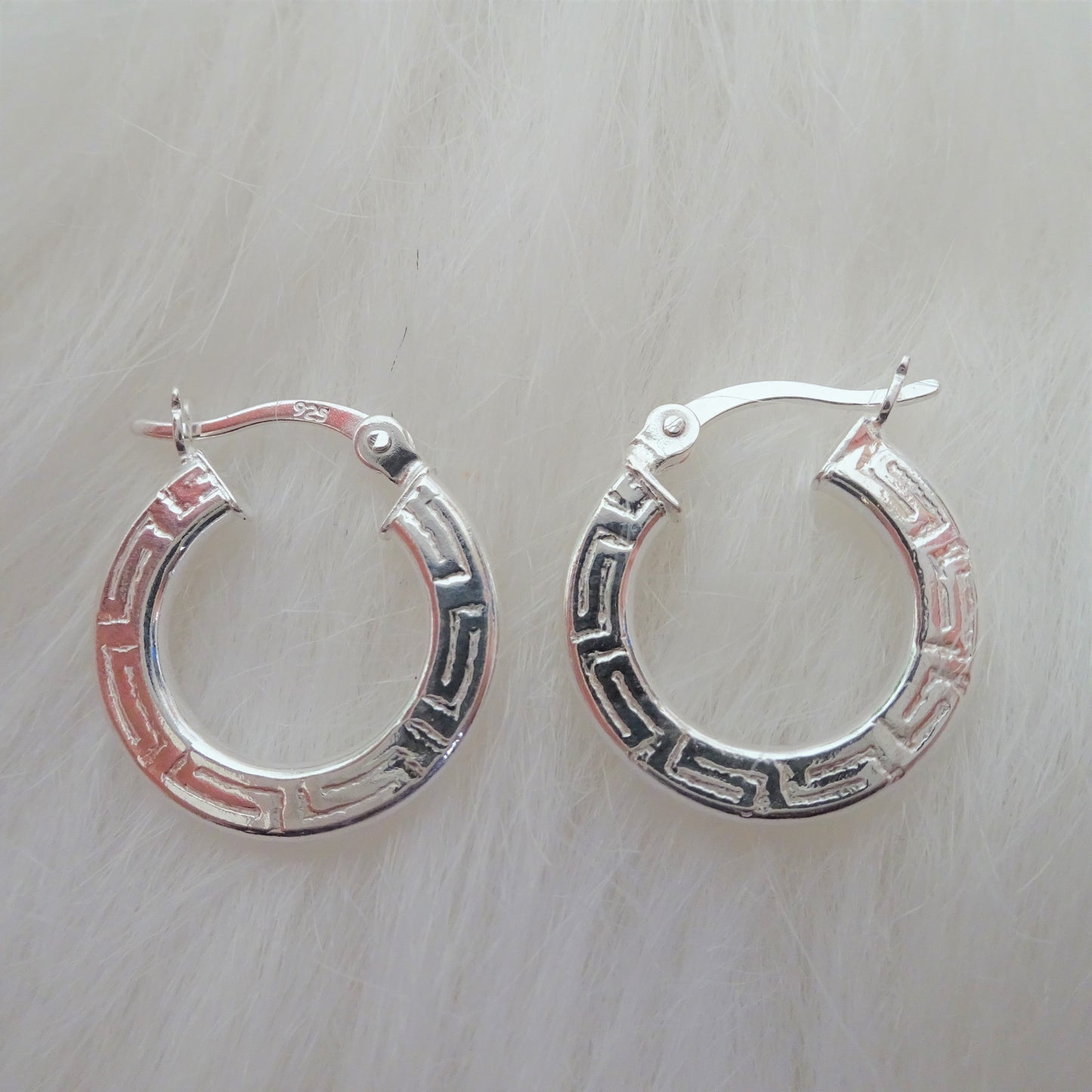Sterling Silver 16mm Greek Pattern Hoop Earrings