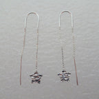 Sterling Silver Diamond Cut Star Pull Through Earrings