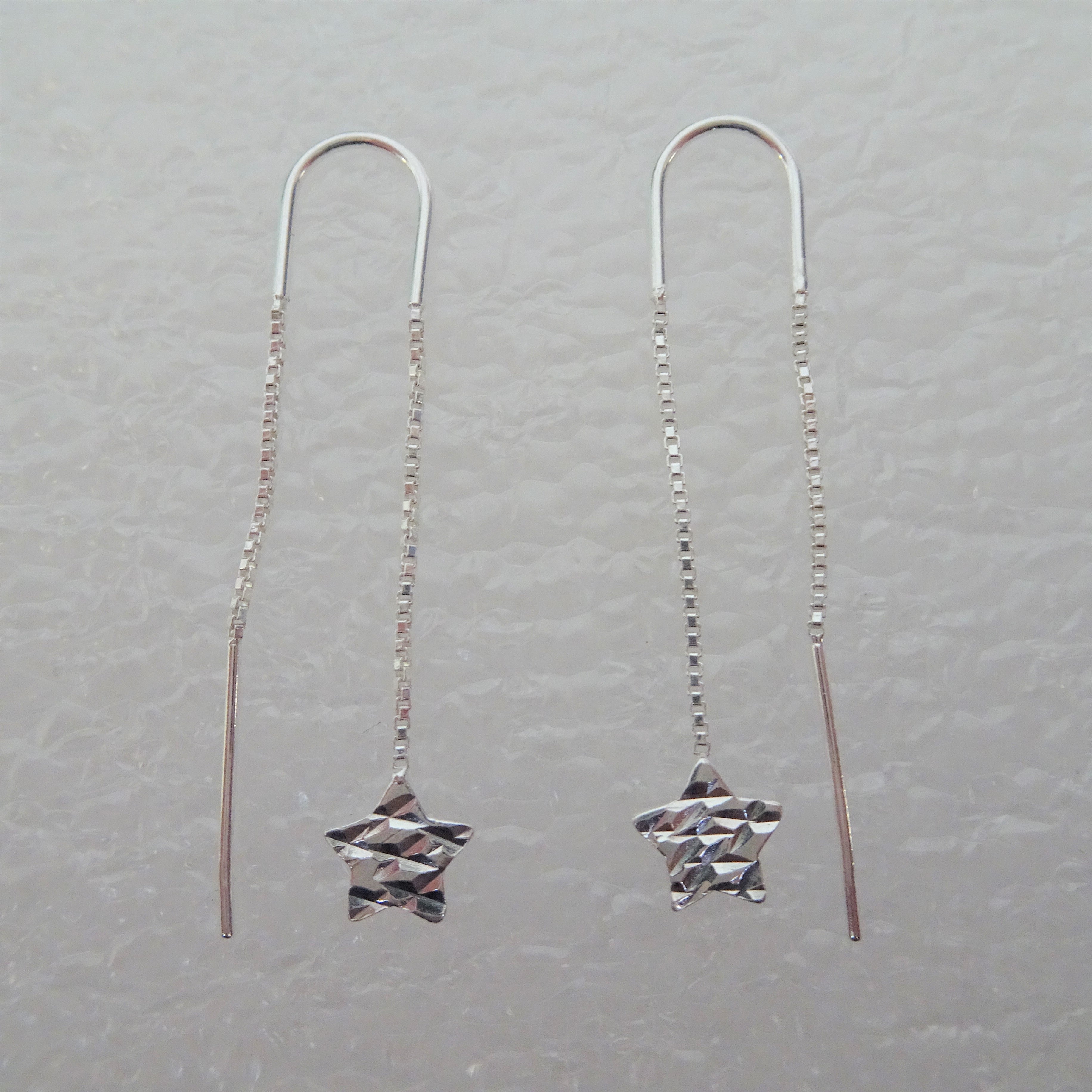 Sterling Silver Diamond Cut Star Pull Through Earrings