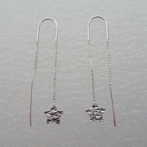 Sterling Silver Diamond Cut Star Pull Through Earrings