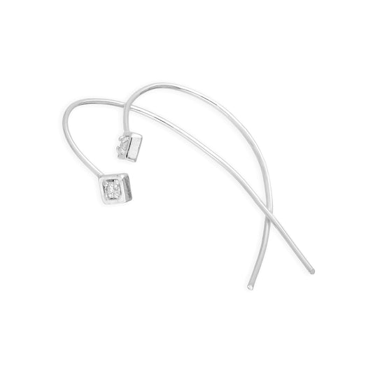 Sterling Silver & Clear CZ Crystal Curve Pull Through Earrings