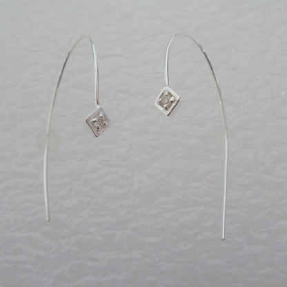 Sterling Silver & Clear CZ Crystal Curve Pull Through Earrings