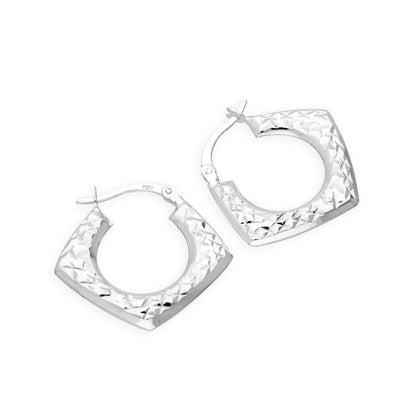 Sterling Silver Diamond Cut Squared Creole Hoop Earrings