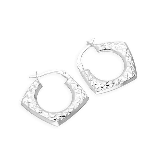 Sterling Silver Diamond Cut Squared Creole Hoop Earrings