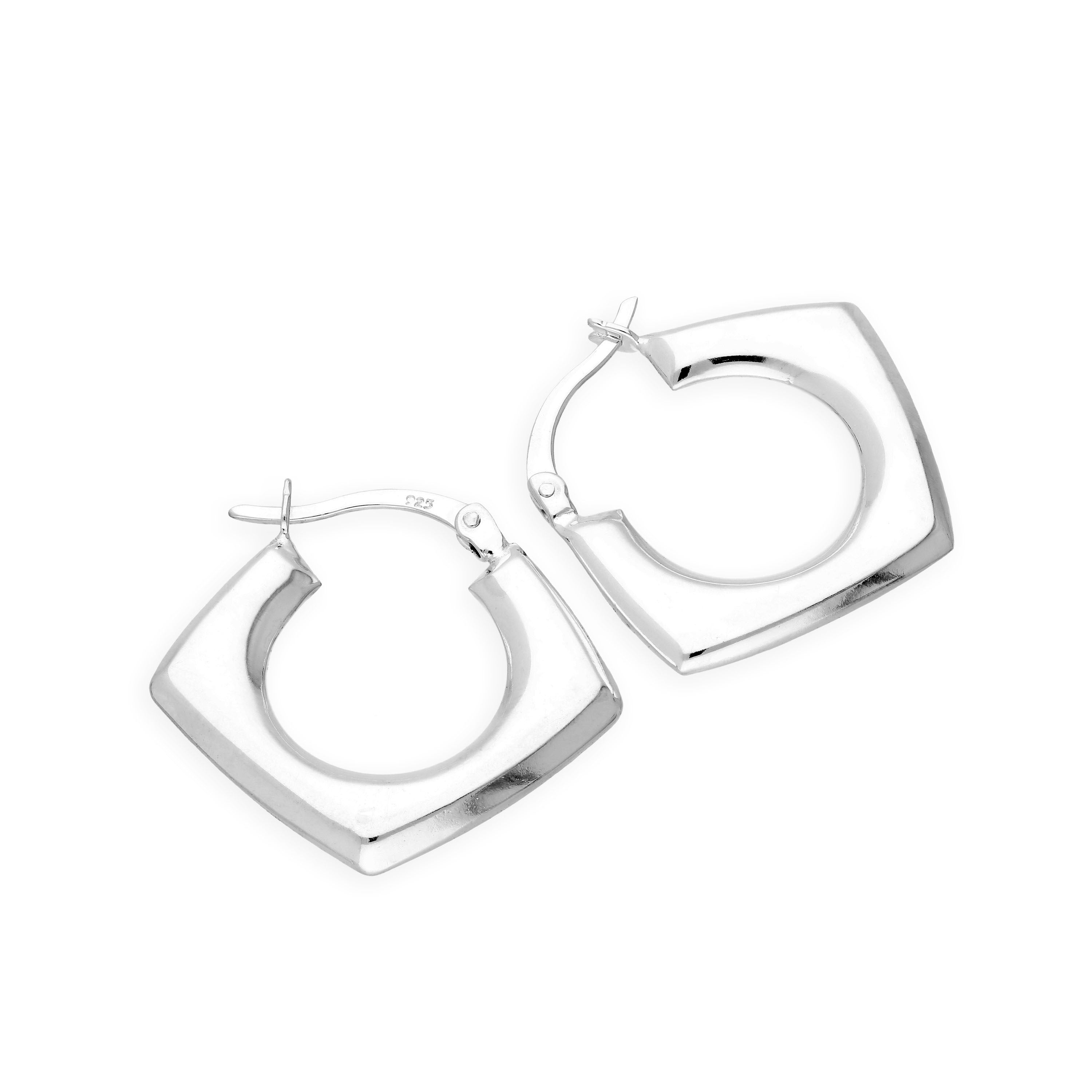 Sterling Silver Diamond Cut Squared Creole Hoop Earrings