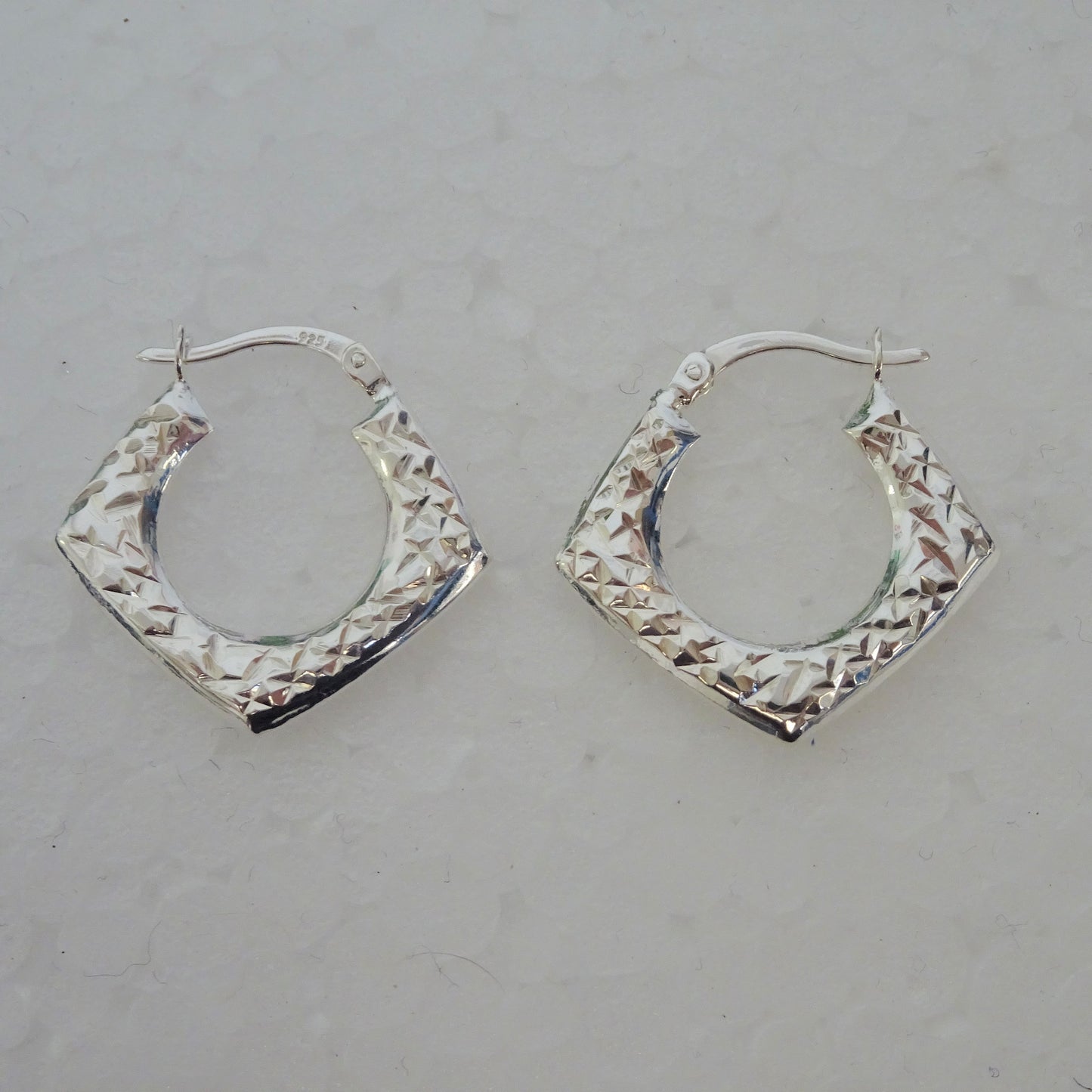 Sterling Silver Diamond Cut Squared Creole Hoop Earrings