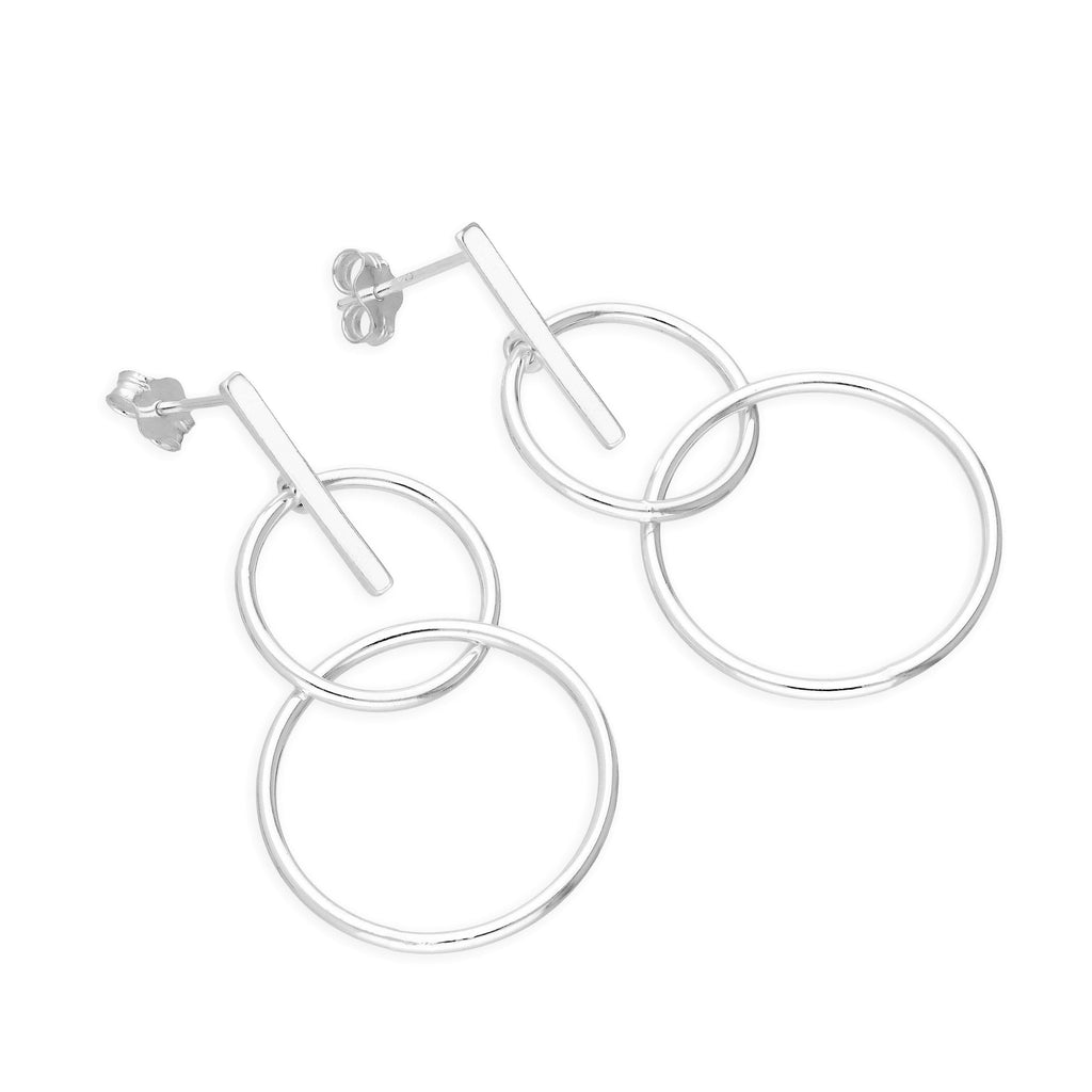 Sterling Silver Bar & Hoops Drop Stud Earrings